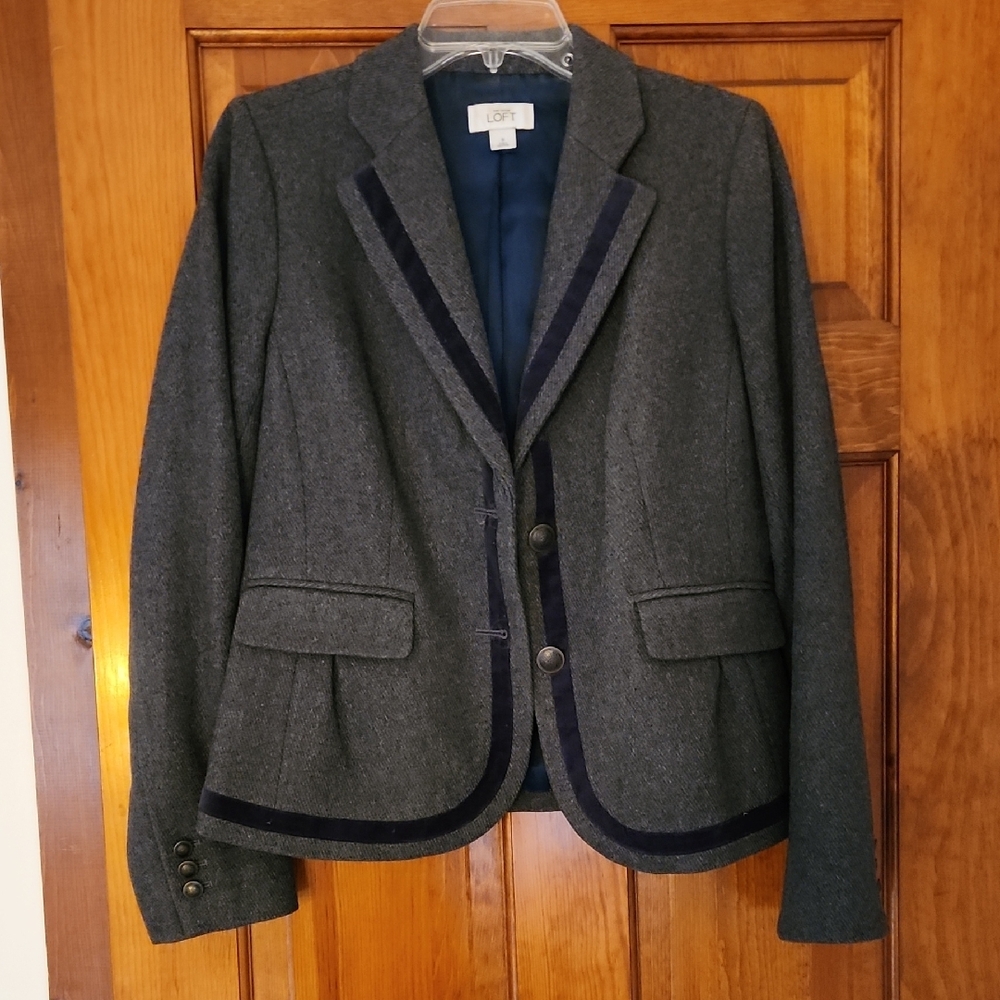 LAST CALL Loft Gray Blazer with Navy Trim